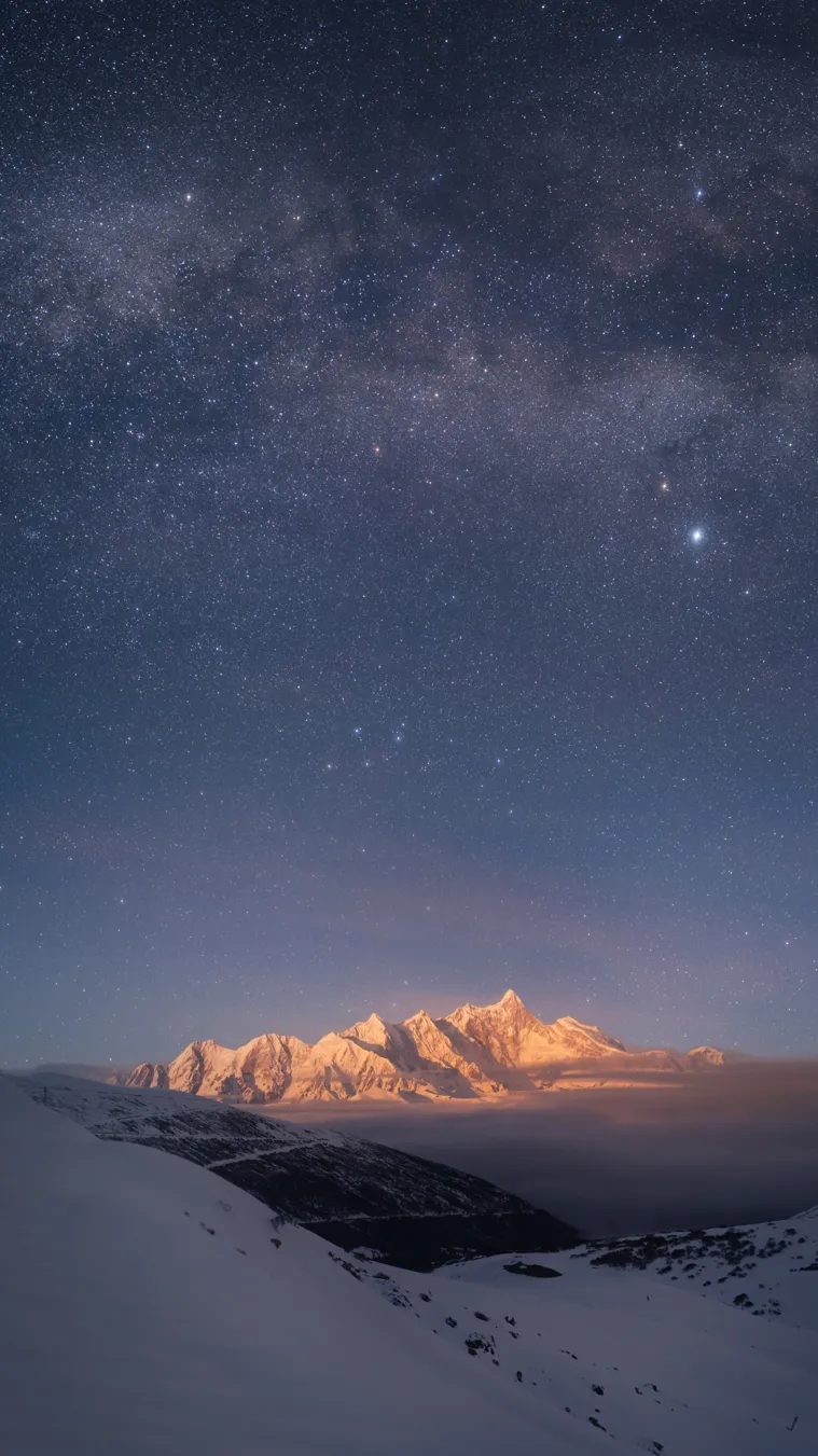 美丽好看雪山 星空风景手机壁纸