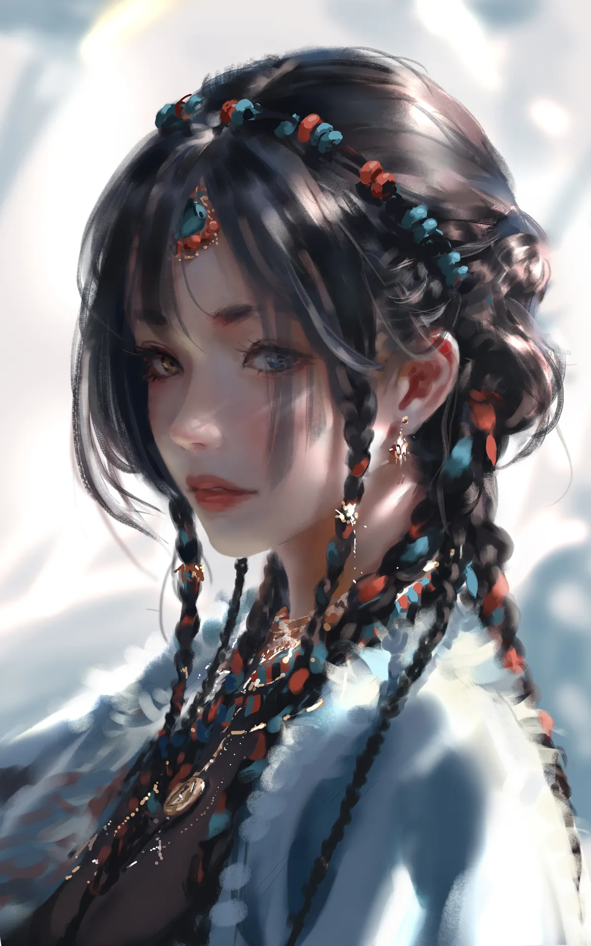 藏族少女唯美插画手机壁纸